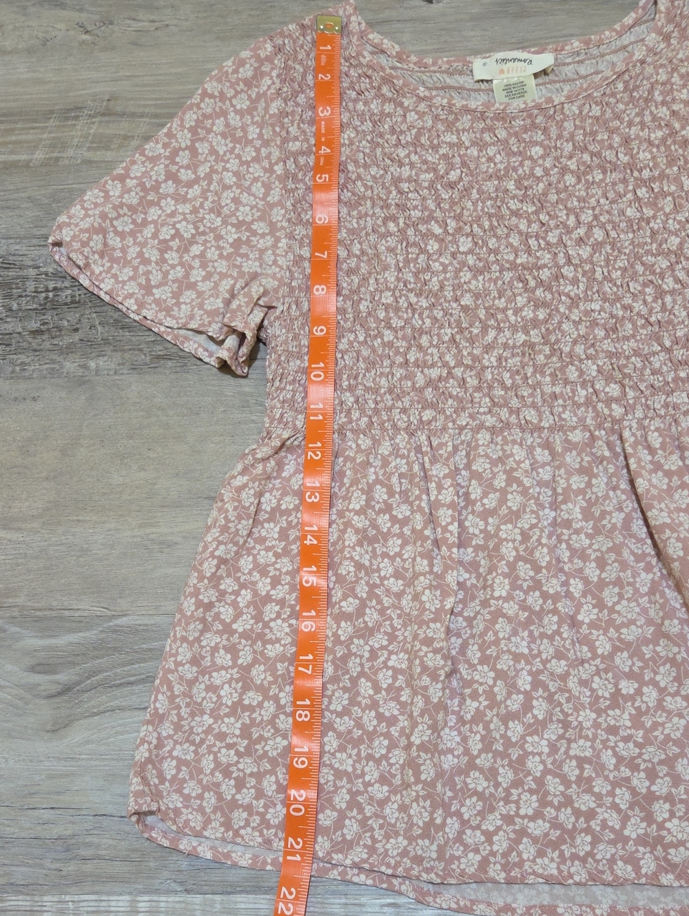 Urban Romantics Rose-Pink Floral Smocked Peplum Short Sleeve Top Womens S - Picture 4 of 6